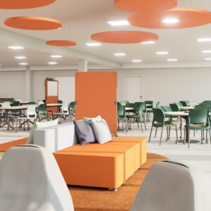 Ambientes com mobiliário flexível.