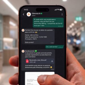 Receituário via WhatsApp, do Clinicorp, é o primeiro do Brasil a unir emissão pelo app, inteligência artificial e assinatura digital com validade jurídica.